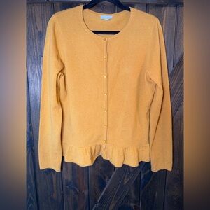 Garnet Hill 100% Cashmere Cardigan Sweater Ruffle Peplum
